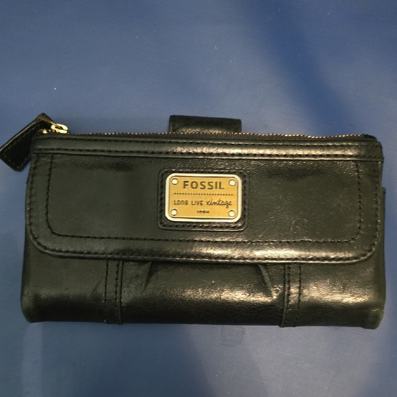 Fossil Black Leather Long Live Vintage Clutch Wallet‎ Organizer - Picture 5 of 10